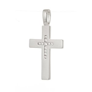 Stříbrný přívěšek kříž s čirými zirkony STRZ0704F