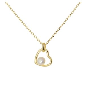 Stříbrný pozlacený náhrdelník srdce se sladkovodní perlou STNAH0126F