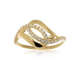 Dámský prsten ze žlutého zlata s čirými zirkony PR0486F + DÁREK ZDARMA