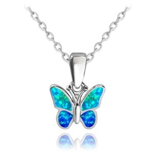Stříbrný dětský náhrdelník s motýlkem s opály JMAD0040AN38