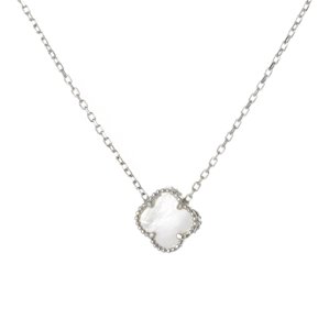 Dámský stříbrný náhrdelník čtyřlístek s perletí 74686F
