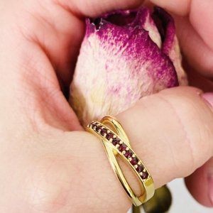 Granát Stříbrný prsten elegant český granát, 64, Zlacení 55368