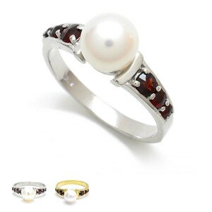 Granát Stříbrný nebo zlacený prsten český granát s perlou, 70, Rhodiování 55853