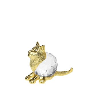 Kovová pozlacená figurka kočka s bílým broušeným skleněným křišťálem,Kovová pozlacená figurka kočka s bílým broušeným skleněným křišťálem