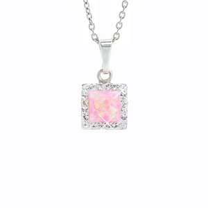 Stříbrný náhrdelník s růžovým opálem a krystaly Swarovski Elements čtverec Rose Opal,Stříbrný náhrdelník s růžovým opálem a krystaly Swarovski Element