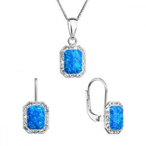 Sada šperků se syntetickým opálem a křišťály Preciosa náušnice a přívěšek modré kulaté 39175.1 Blue s. Opal,Sada šperků se syntetickým opálem a křišťá
