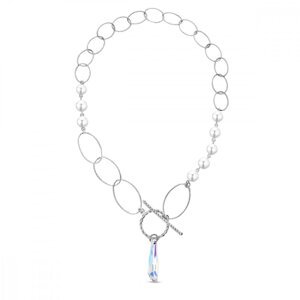 Stříbrný náhrdelník s bílými perlami a měnivým krystalem Crystalactite N6017AB8W AB,Stříbrný náhrdelník s bílými perlami a měnivým krystalem Crystalac