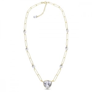 Stříbrný pozlacený náhrdelník bílý čirý z pravých říčních perel Trilliant NG4706C6W Krystal,Stříbrný pozlacený náhrdelník bílý čirý z pravých říčních