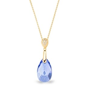 Stříbrný pozlacený náhrdelník se Swarovski Elements modrá kapka Dainty Drop NG610616LS Light Sapphire,Stříbrný pozlacený náhrdelník se Swarovski Eleme