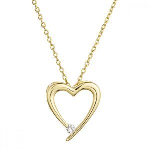Pozlacený stříbrný náhrdelník srdce s jedním zirkonkem 12053.1 Au plating,Pozlacený stříbrný náhrdelník srdce s jedním zirkonkem 12053.1 Au plating