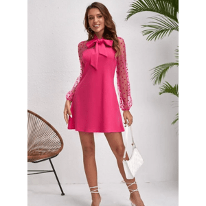 Elegantní dámské růžové šaty s puntíky M,Elegantní dámské růžové šaty s puntíky M