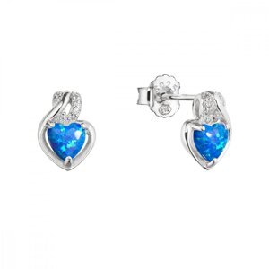 Stříbrné náušnice srdce z modrého syntetického opálu a zirkony 11469.3 blue,Stříbrné náušnice srdce z modrého syntetického opálu a zirkony 11469.3 blu