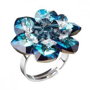 Stříbrný prsten s krystaly Swarovski modrá kytička 35012.5 Bermuda Blue,Stříbrný prsten s krystaly Swarovski modrá kytička 35012.5 Bermuda Blue