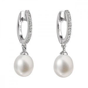 Stříbrné náušnice visací s bílou říční perlou 21002.1,Stříbrné náušnice visací s bílou říční perlou 21002.1