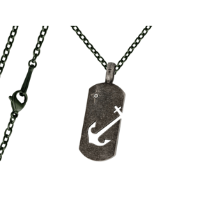Pánský náhrdelník Černá Známka s kotvou Typ řetízku: Řetízek chirurgická ocel 55 cm x 0,25 cm černý 2640/RET