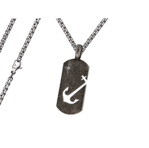 Pánský náhrdelník Černá Známka s kotvou Typ řetízku: Řetízek chirurgická ocel 55 cm x 0,3 cm zakulacený 2640/RET3