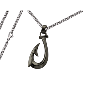Pánský náhrdelník Rybářský háček černý Typ řetízku: Řetízek chirurgická ocel 55 cm x 0,3 cm zakulacený 2652/RET3