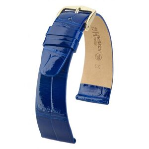 Řemínek Hirsch Prestige Alligator - královská modrá, lesk - 14 mm - M – Střední délka - 10 mm - Zlatá