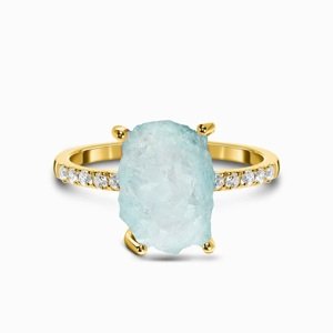 Royal Fashion prsten 14k zlato Vermeil GU-DR15554R-YELLOWGOLD-AQUAMARINE-TOPAZ Velikost: 6 (EU: 51-53)