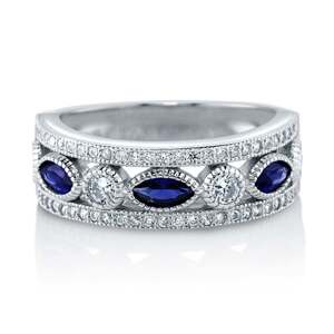 Emporial stříbrný rhodiovaný prsten Safírový kámen MA-R0433-BLUE-SILVER Velikost: 7 (EU: 54-56)
