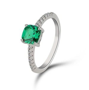 Emporial stříbrný rhodiovaný prsten Smaragdový kámen MA-SOR565-GREEN-SILVER Velikost: 8 (EU: 57-58)